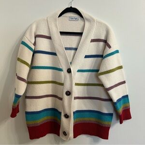 Coeur de Vague Retro Rainbow Striped Button Front Women's Cardigan Sweater 2XL